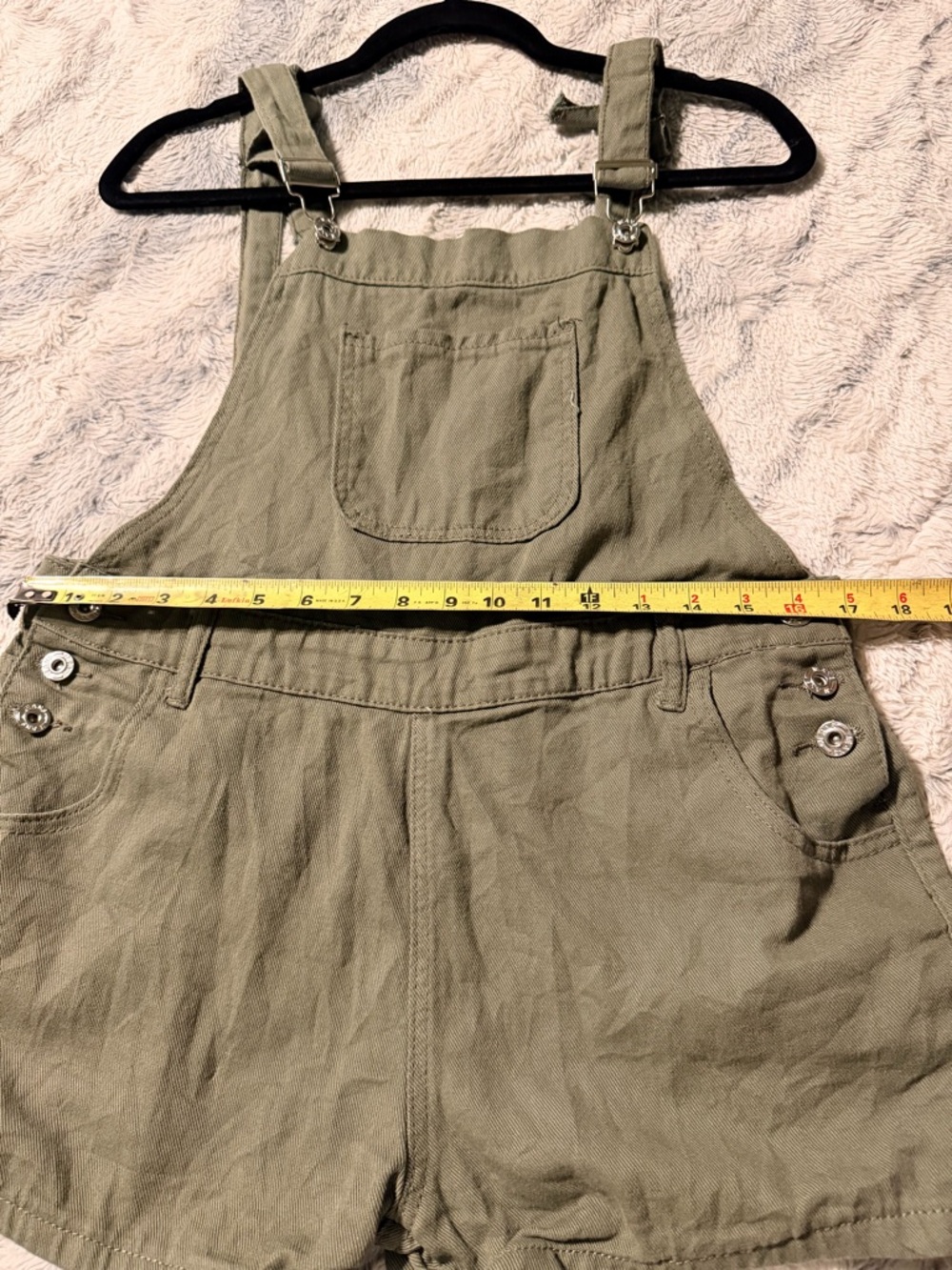 Olive Green Short Overall Romper - Casual Women's Jumpsuit - Picture 5 of 7